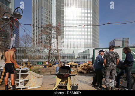 Frankfurt am Main, Germany, Occupy camp in front of the European Central Bank in the financial district Stock Photo