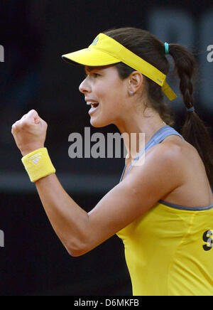 Stuttgart, Germany. 20th April, 2013. Serbia's Ana Ivanovic in action against Germany's Barthel during the Fed Cup Relegation match between Germany and Serbia at Porsche-Arena in Stuttgart, Germany, 20 April 2013. Photo: MARIJAN MURAT/dpa/Alamy Live News Stock Photo