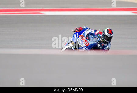 Austin, Texas, USA. 20th April, 2013. Jorge Lorenzo #99 Free Practice 3 with Yamaha Factory Racing in action at the Red Bull Grand Prix of the Americas, MotoGP. Austin,Texas. Stock Photo