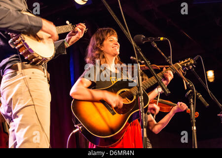 Brooklyn, US, 19 April 2013. Kristin Andreassen, on guitar, was accompanied by a group of friends at the Brooklyn Folk Festival. Stock Photo
