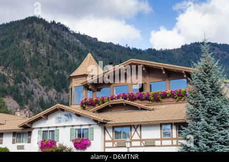 Bavarian themed buildings in Leavenworth, Washington, USA Stock Photo