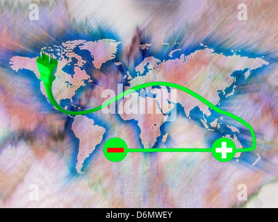 Symbol of the electric cars on World Map, Concept Stock Photo