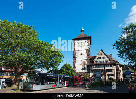 tram at the old town city gate, Freiburg, Baden-Wurttemberg, Germany, Europe Stock Photo