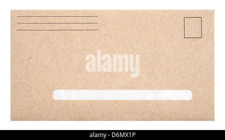 Brown envelope with blank space for address, isolated on white. Stock Photo