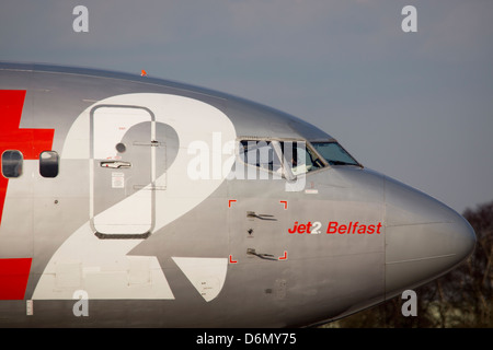 Jet2 passenger plane about to depart Leeds Bradford Airport Stock Photo