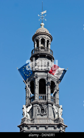 Paris, France, EU flag France flag at the Paris City Hall Hotel de Ville Stock Photo