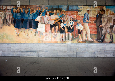 Berlin, Germany, mural structure of the Republic of Max Lingner in the porch pillars Stock Photo