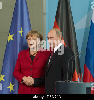 Berlin, Germany, Vladimir Vladimirovich Putin, President of the Russian Federation, and German Chancellor Angela Merkel, CDU Stock Photo