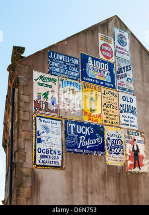 Great Britain, Beamish, North of England Open-Air Living History Museum, The Town, old advertising signs Stock Photo