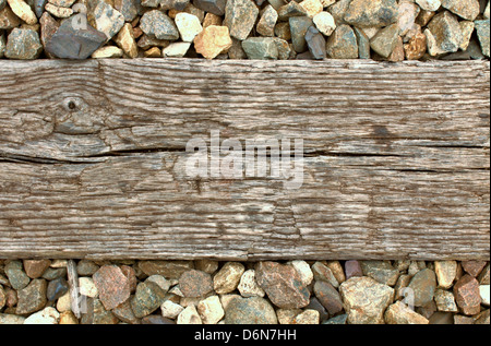 Rocks with wood banner. Stock Photo