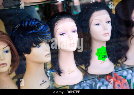 Wig shop in Brixton market - Lambeth - London - UK Stock Photo