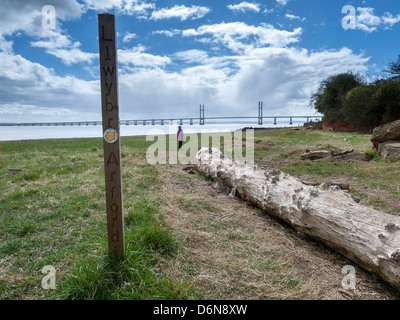 WALES COAST PATH AT BLACK ROCK WITH SECOND SEVERN CROSSING IN BACK GROUND Stock Photo