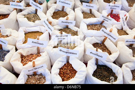 Various spices on the market Stock Photo