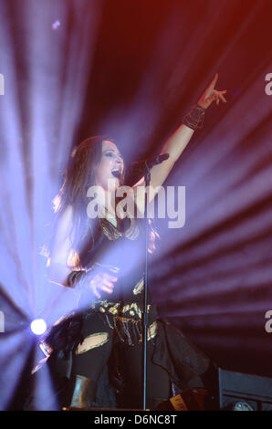 Barcelona, Spain - 20th april. Pop singer & spanish tv celebrity Maú performs in La Farga venue of L'Hospitalet de Llobregat, near Barcelona, during Spring Party. Stock Photo