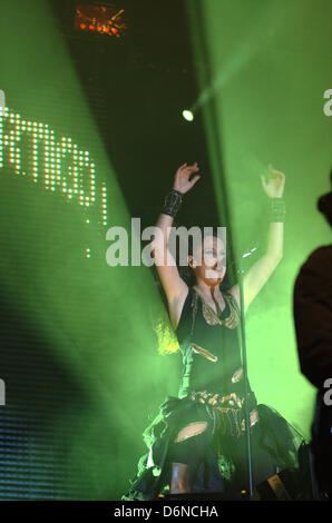 Barcelona, Spain - 20th april. Pop singer & spanish tv celebrity Maú performs in La Farga venue of L'Hospitalet de Llobregat, near Barcelona, during Spring Party. Stock Photo