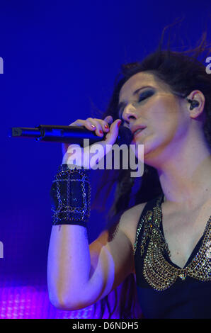 Barcelona, Spain - 20th april. Pop singer & spanish tv celebrity Maú performs in La Farga venue of L'Hospitalet de Llobregat, near Barcelona, during Spring Party. Stock Photo