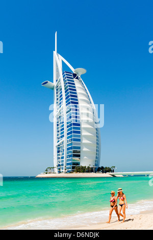 Luxury Burj al Arab Hotel on beachfront in Dubai United Arab emirates Stock Photo