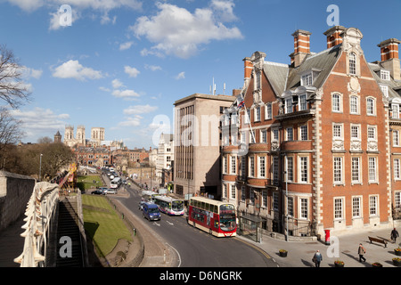 York city centre with The  Grand Hotel and the old city walls in the foreground, UK Stock Photo