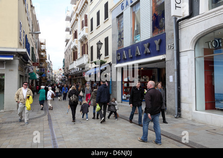 People walking in the Main Street of Gibraltar Stock Photo