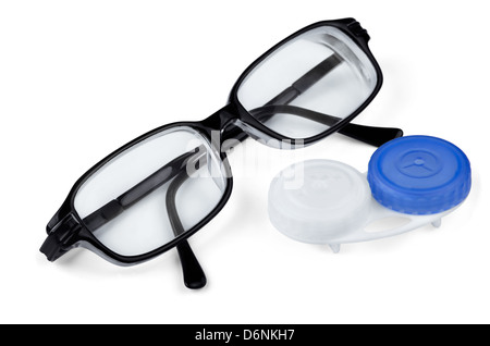 Contact lenses and glasses isolated on white Stock Photo