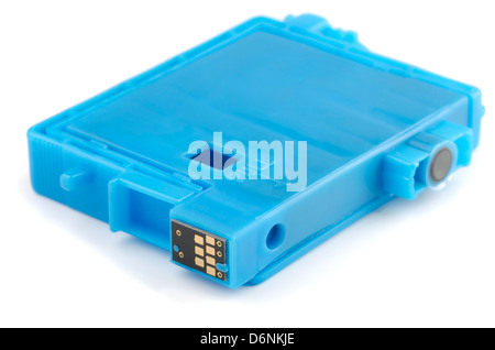 Blue ink printer cartridge isolated on white Stock Photo