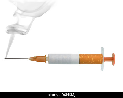 Cigarette-syringe, the concept of nicotine addiction, isolated on white Stock Photo
