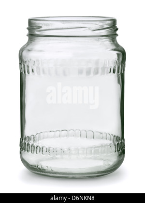 Open empty glass jar isolated on white Stock Photo