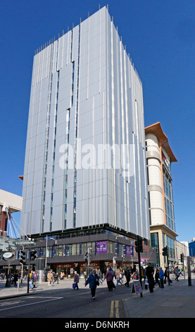 The Premier Inn high rise Hotel building on the corner of West Nile Street and Sauchiehall Street in Glasgow Scotland Stock Photo