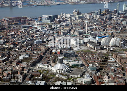 aerial view of Liverpool city on Merseyside in the UK, Stock Photo