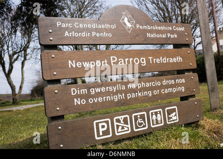 The Pembrokeshire national park signage at The Parrog, Newport , West Wales UK Stock Photo