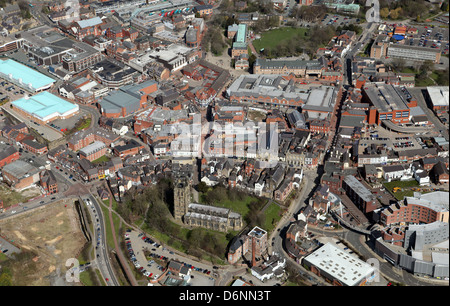 aerial view of Wrexham town centre, North Wales Stock Photo