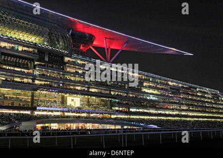 Dubai, United Arab Emirates, tribune of the night at Meydan Racecourse Stock Photo