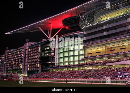 Dubai, United Arab Emirates, tribune of the night at Meydan Racecourse Stock Photo