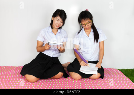 Diligent Pair of Asian Thai Student Studying Stock Photo
