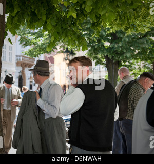 Film extras waiting on location, Prague Stock Photo