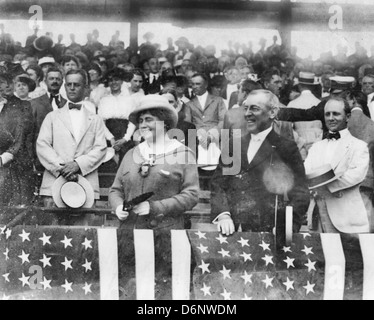 President Woodrow Wilson and wife, Edith Bolling Galt, at baseball game, circa 1916 Stock Photo