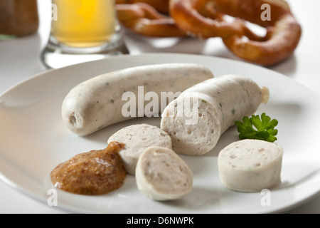 Riedlingen, Germany, white sausage with sweet mustard Stock Photo