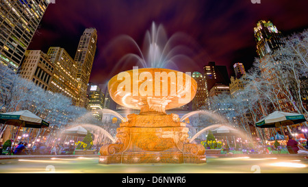 Fountain in Bryant Park in New York City. Stock Photo