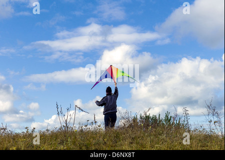 Bernau, Germany, girl flying a kite is possible Stock Photo