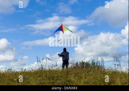Bernau, Germany, girl flying a kite is possible Stock Photo