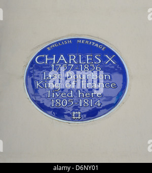 Blue plaque to French King Charles X, South Audley Street, Mayfair, City of Westminster, London, England, United Kingdom Stock Photo