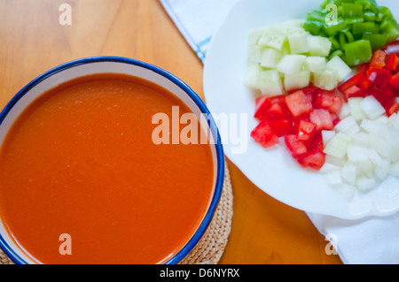 Gazpacho with tropezones. Andalucia, Spain. Stock Photo