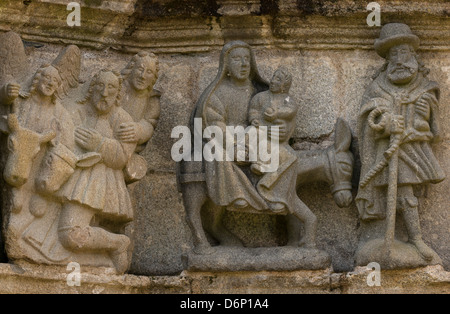 Escape to Egypt from Jesus on the Guimiliau calvary, Brittany, France. Stock Photo