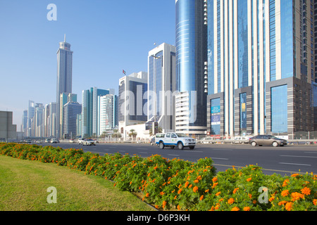 Skyscrapers on Sheikh Zayed Road, Dubai, United Arab Emirates, Middle East Stock Photo