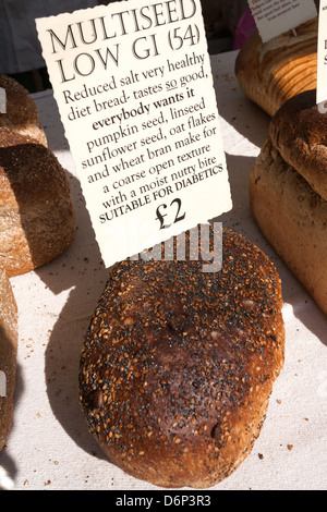 Multiseed low GI loaf for sale. Street market Southampton UK Stock Photo