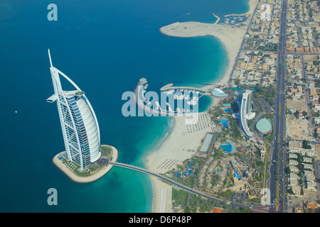 View of Burj Al Arab from seaplane, Dubai, United Arab Emirates, Middle East Stock Photo