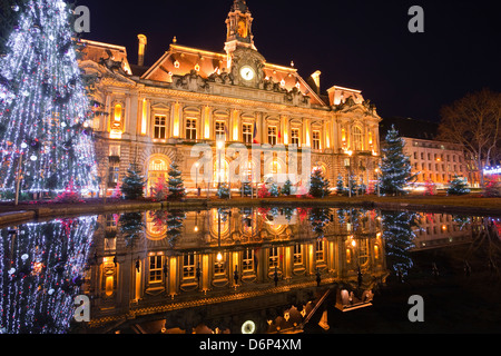 The Mairie (town hall) of Tours lit up with Christmas lights, Tours, Indre-et-Loire, France, Europe Stock Photo