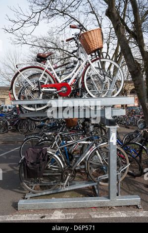 Bicycles parked in the cycle park outside Cambridge Railway Station Cambridge UK Stock Photo