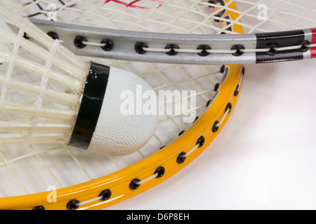Badminton racket with shuttlecocks Stock Photo