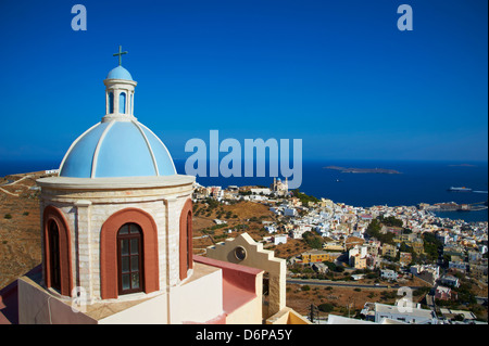 Ermoupoli (Khora) and Ano Syros, Syros Island, Cyclades, Greek Islands, Greece, Europe Stock Photo